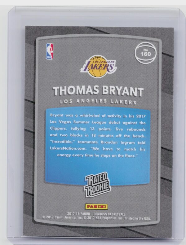 2017-18 Donruss Thomas Bryant Press Proof Silver /299 #160 Lakers - Image 3