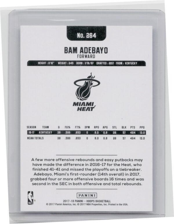 2017-18 Hoops Bam Adebayo RC #264 Heat - Image 3
