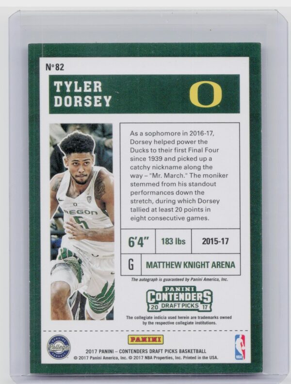 2017-18 Panini Contenders Draft Picks Tyler Dorsey AU #82 Ducks College Ticket - Image 3