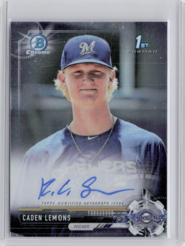 2017 Bowman Draft Caden Lemons AU #CDA-CL Brewers Chrome Draft Pick Autographs