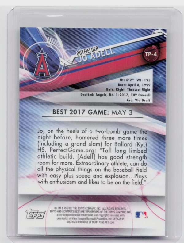 2017 Bowman's Best Jo Adell #TP-4 Angels Top Prospects - Image 3