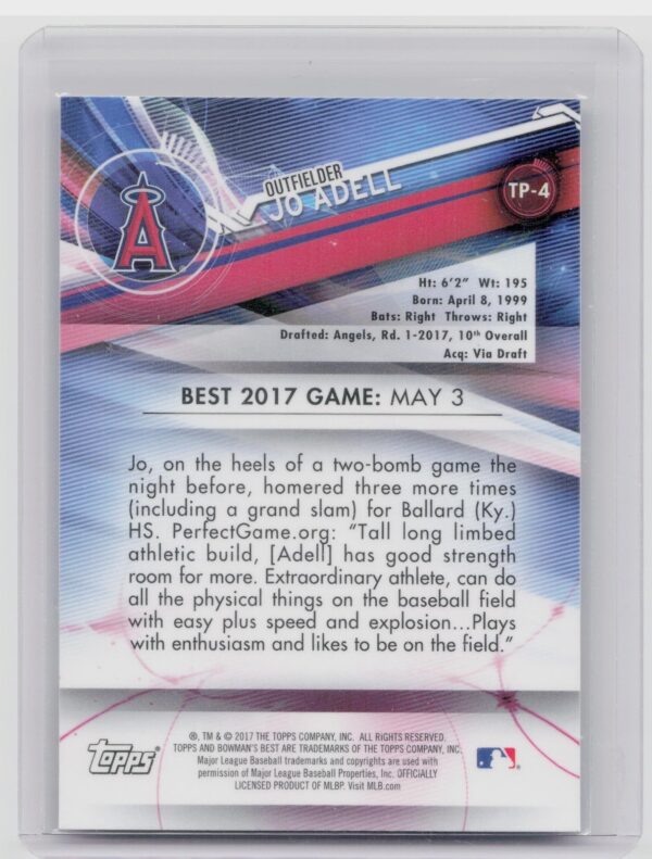 2017 Bowman's Best Jo Adell #TP-4 Angels Top Prospects - Image 3