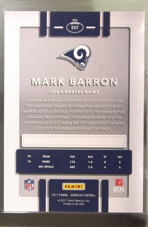 2017 Donruss Mark Barron Press Proof Bronze #257 Rams - Image 3