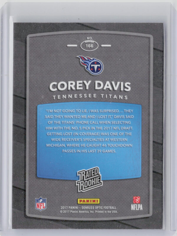 2017 Donruss Optic Corey Davis RC #166 Titans - Image 3
