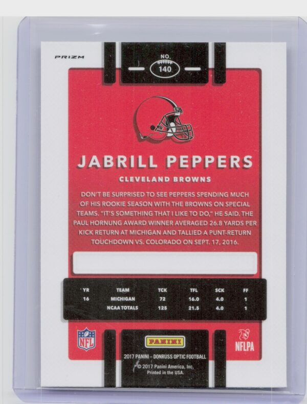 2017 Donruss Optic Jabrill Peppers Holo #140 Browns - Image 3