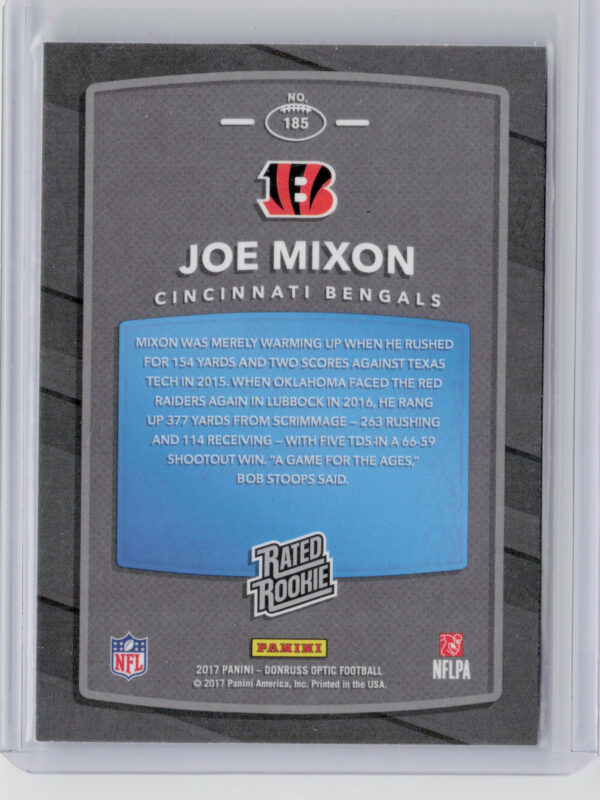 2017 Donruss Optic Joe Mixon RC #185 Bengals - Image 3
