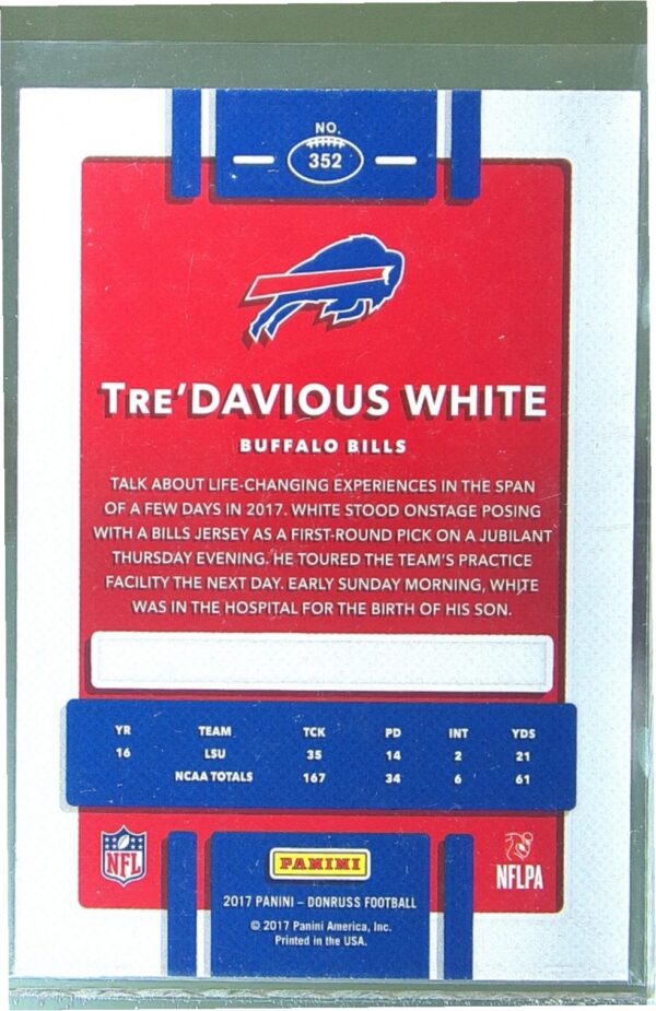 2017 Donruss Tre'Davious White RC #352 Bills - Image 3