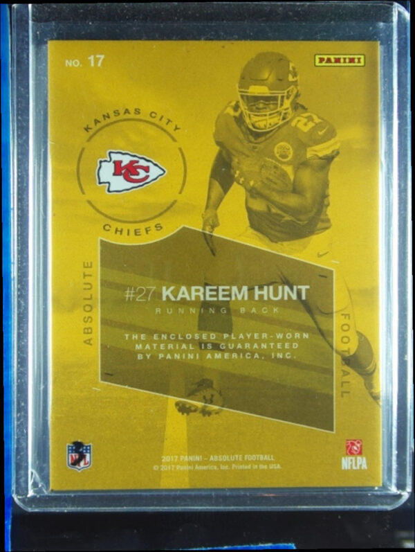 2017 Panini Absolute Kareem Hunt MEM #17 Chiefs Rookie Force - Image 3