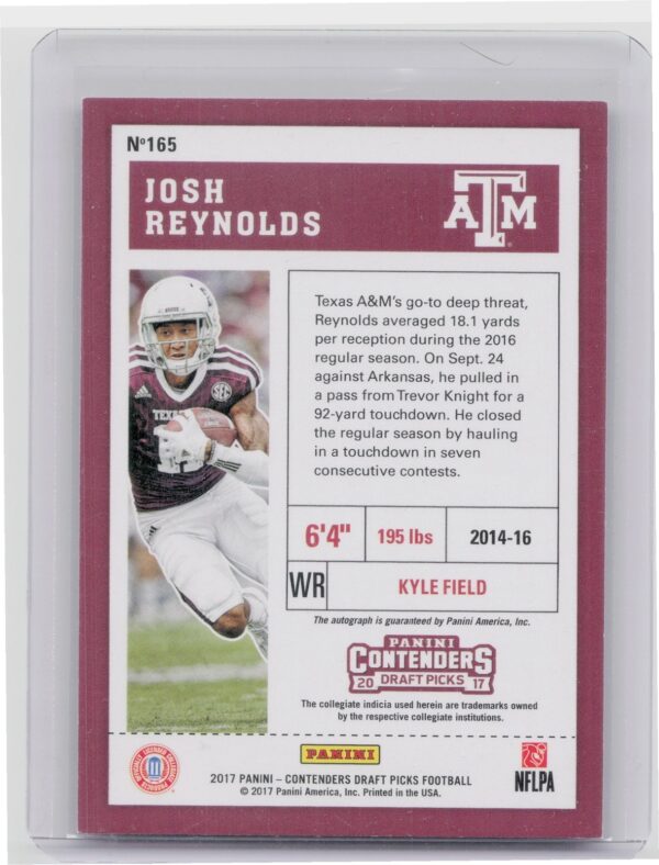 2017 Panini Contenders Draft Picks Josh Reynolds AU #165 Aggies - Image 3