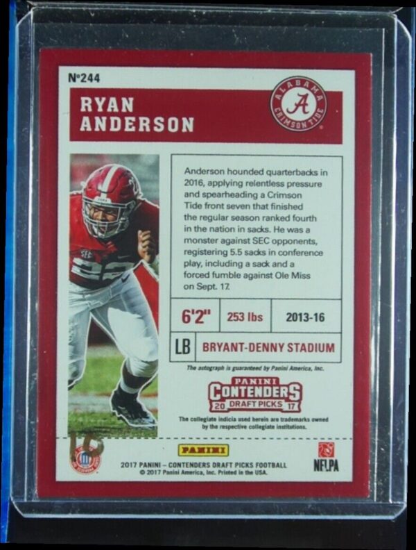 2017 Panini Contenders Draft Picks Ryan Anderson Cracked Ice AU SN23 #244 Tide - Image 3