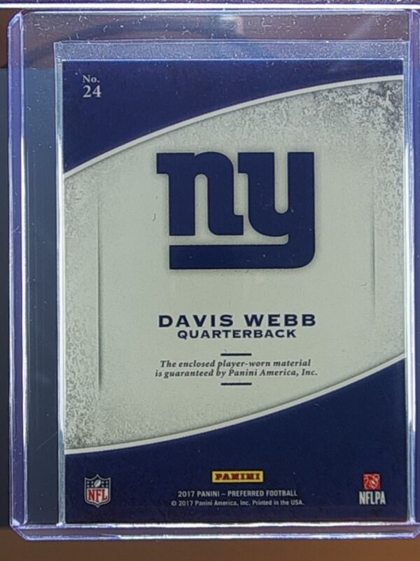 2017 Panini Crown Royale Davis Webb SN250 MEM #24 Giants Jumbo Rookie Silhouette - Image 3