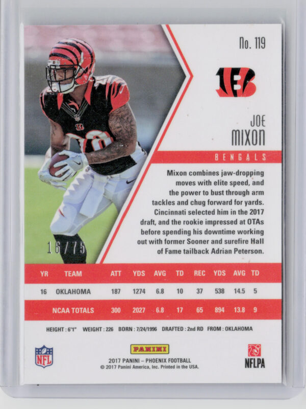 2017 Panini Phoenix Joe Mixon Yellow SN75 #119 Bengals - Image 3