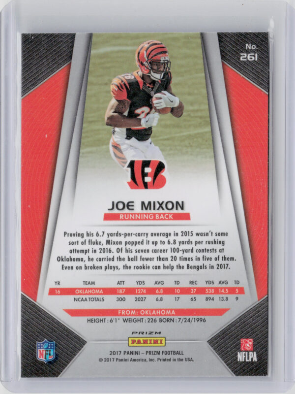 2017 Panini Prizm Joe Mixon Prizm #261 Bengals - Image 3