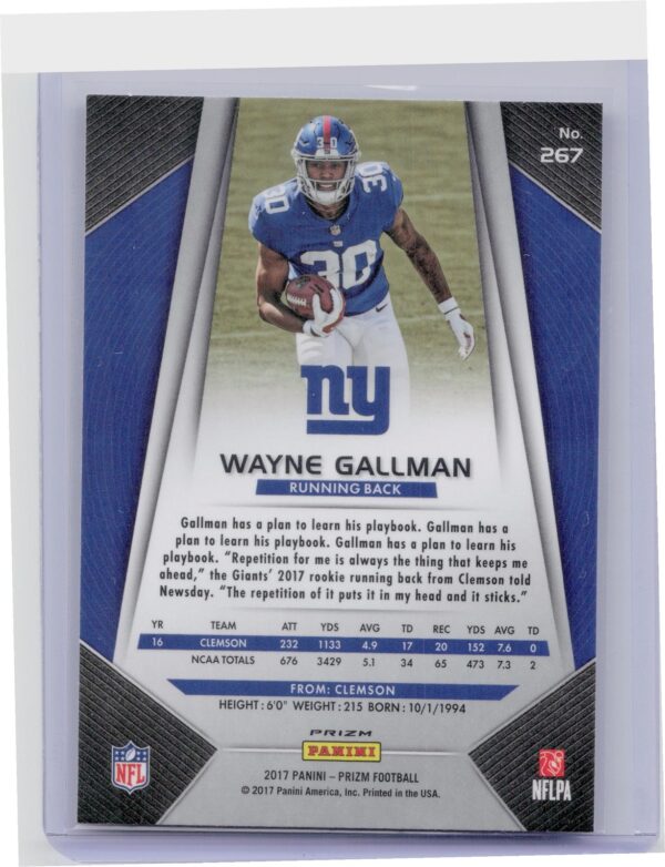 2017 Prizm Wayne Gallman Prizm #267 Giants - Image 3