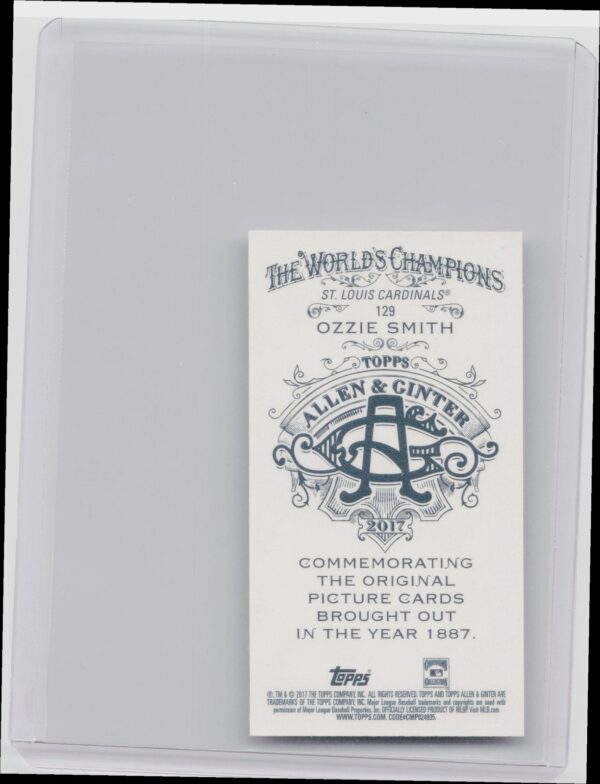 2017 Topps Allen & Ginter Ozzie Smith Mini A & G Back #129 Cardinals - Image 3