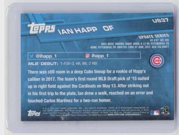 2017 Topps Update Ian Happ #US37 Cubs - Image 3