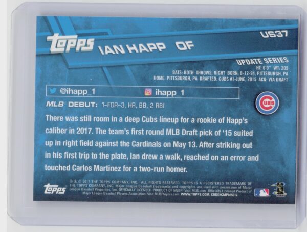 2017 Topps Update Ian Happ #US37 Cubs - Image 3