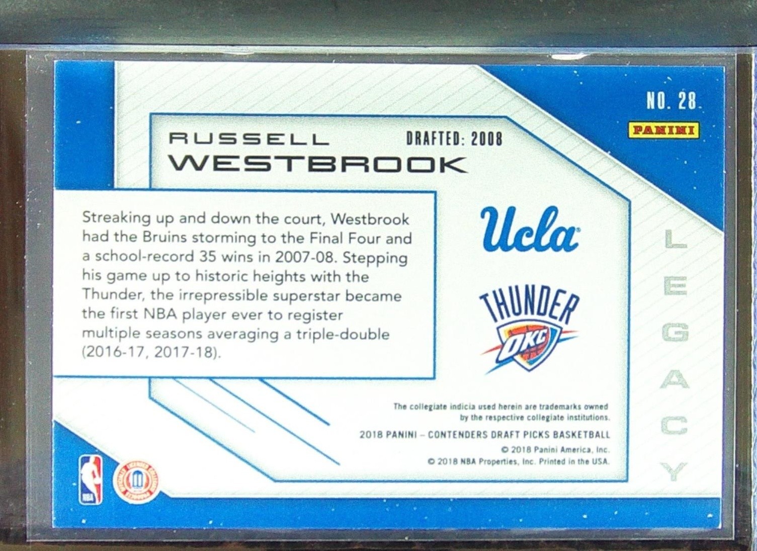 2018-19 Contenders Draft Picks Russell Westbrook #28 Thunder Legacy - Image 3