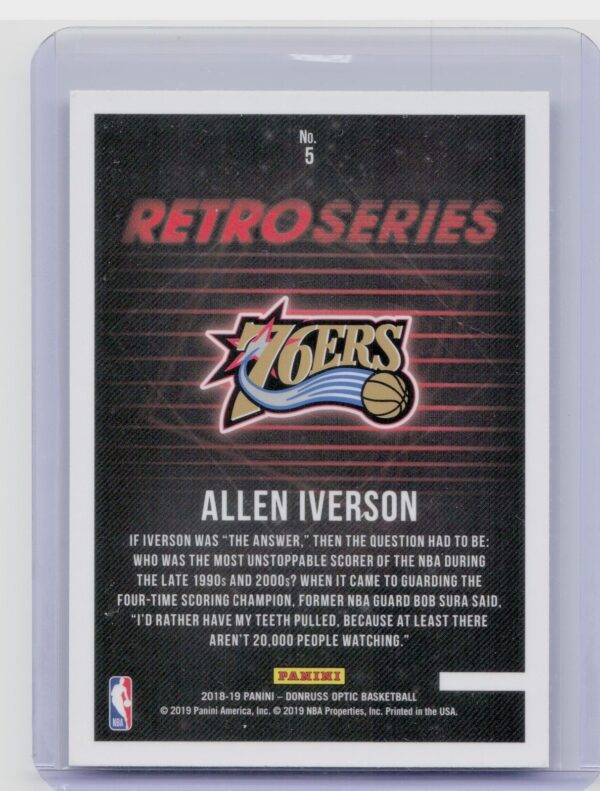 2018-19 Donruss Optic Allen Iverson #5 76ers Retro Series - Image 3