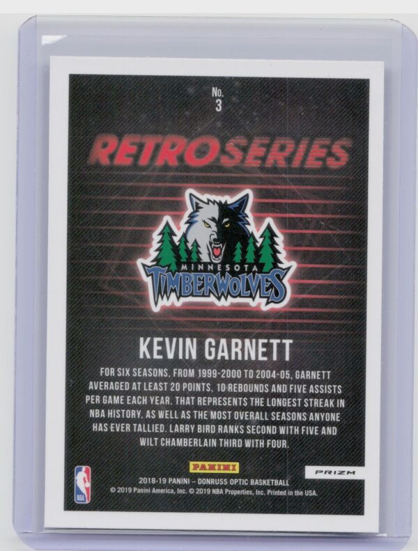 2018-19 Donruss Optic Kevin Garnett #3 Timberwolves Retro Series Holo - Image 3