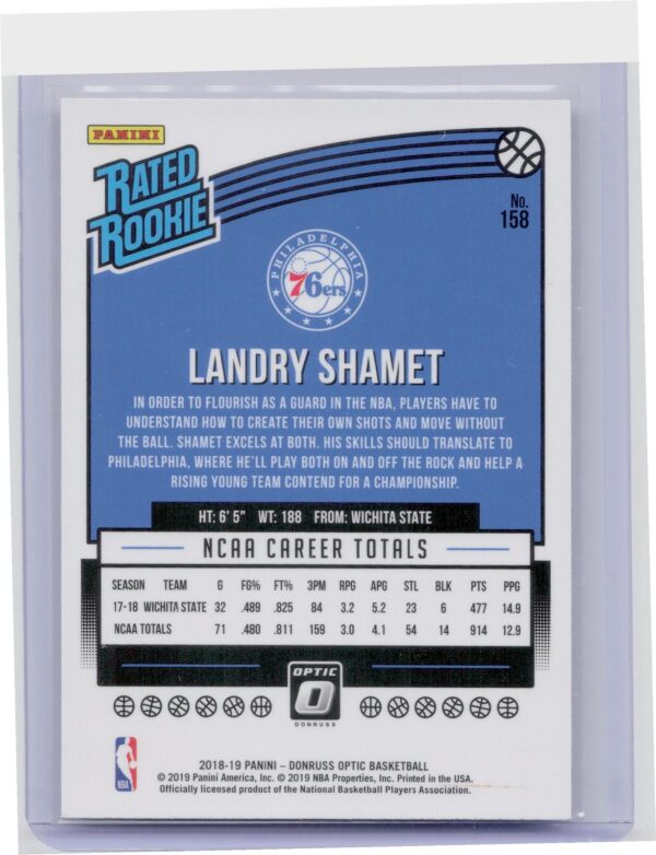2018-19 Donruss Optic Landry Shamet RC #158 76ers - Image 3