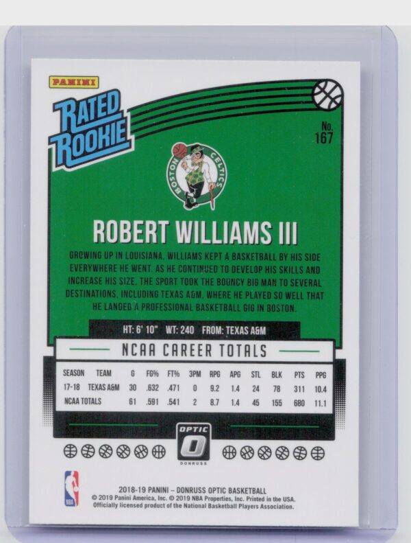 2018-19 Donruss Optic Robert Williams III RC #167 Celtics - Image 3