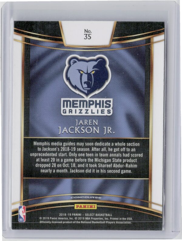 2018-19 Panini Select Jaren Jackson Jr. RC #35 Grizzlies - Image 3