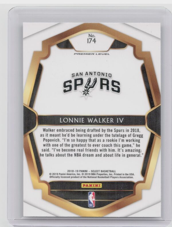 2018-19 Panini Select Lonnie Walker IV RC #174 Spurs - Image 3