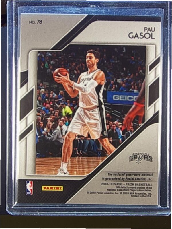 2018-19 Prizm Pau Gasol JSY #78 Spurs Sensational Swatches - Image 3