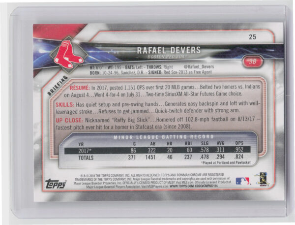 2018 Bowman Rafael Devers RC #25 Sox - Image 3