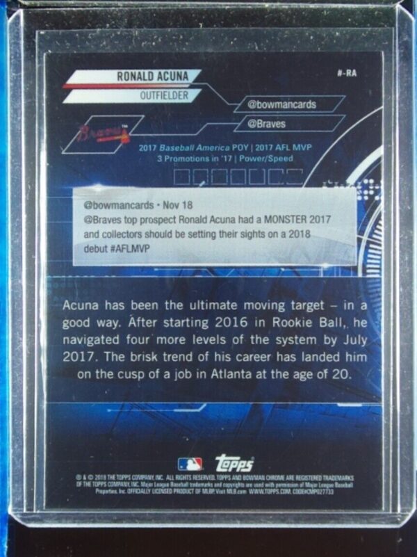 2018 Bowman Ronald Acuna ##-RA Braves Chrome #BowmanTrending Mojo Refractor - Image 3