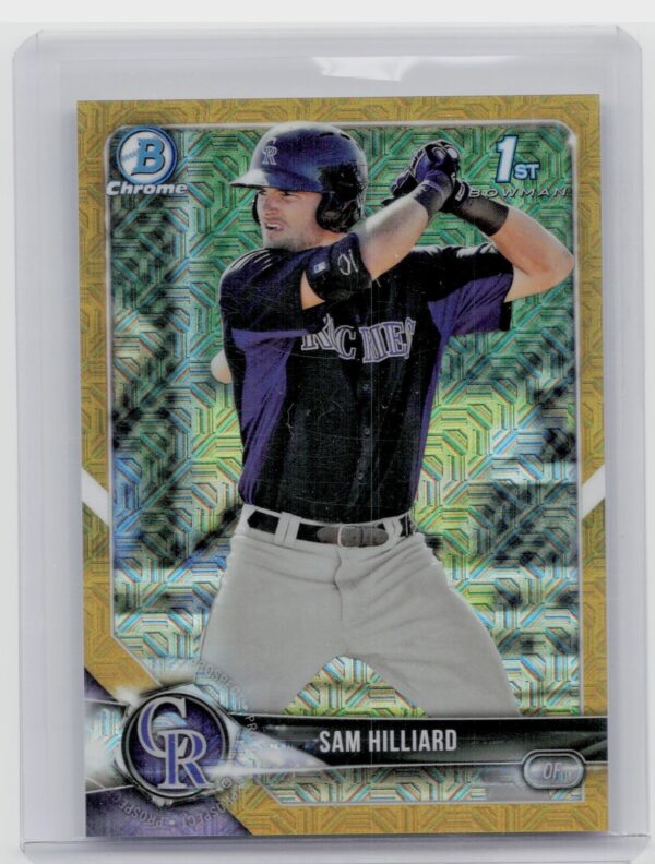 2018 Bowman Sam Hilliard SN50 #BCP13 Rockies Chrome Prospects Mojo Refractor Gol