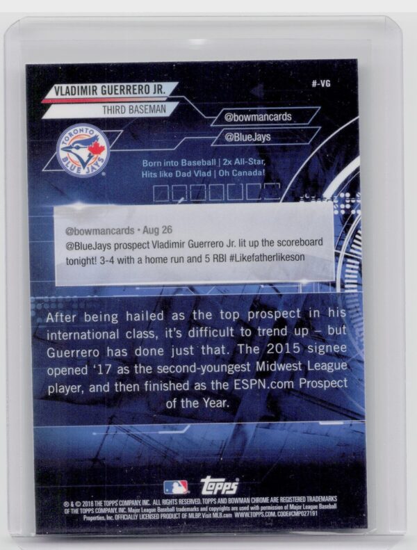 2018 Bowman Vladimir Guerrero Jr. ##-VG Jays Chrome #BowmanTrending - Image 3