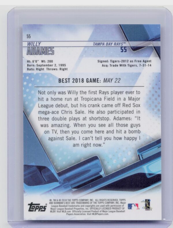 2018 Bowman's Best Willy Adames Atomic #55 Rays - Image 3