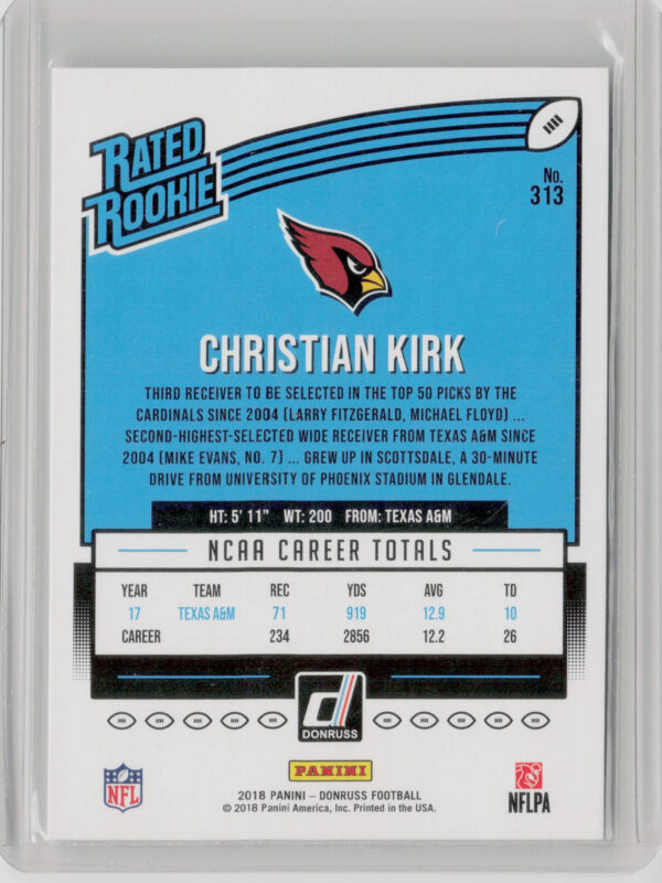 2018 Donruss Christian Kirk RC #313 Cardinals - Image 3