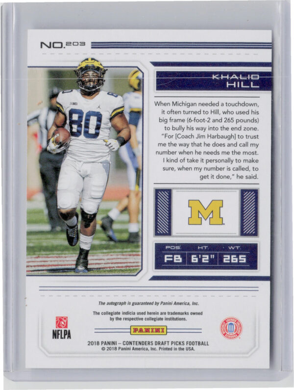 2018 Panini Contenders Draft Picks Khalid Hill AU #203 Wolverines - Image 3