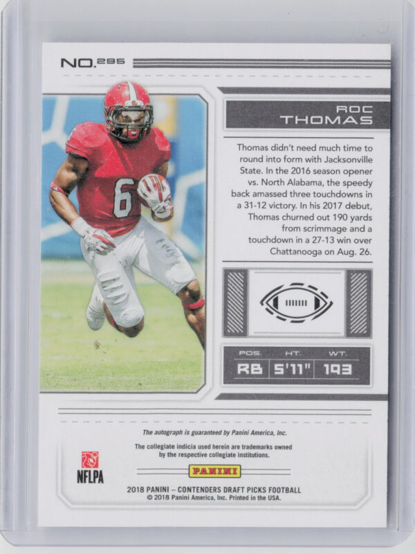 2018 Panini Contenders Draft Picks Roc Thomas AU #295 Gamecocks - Image 3