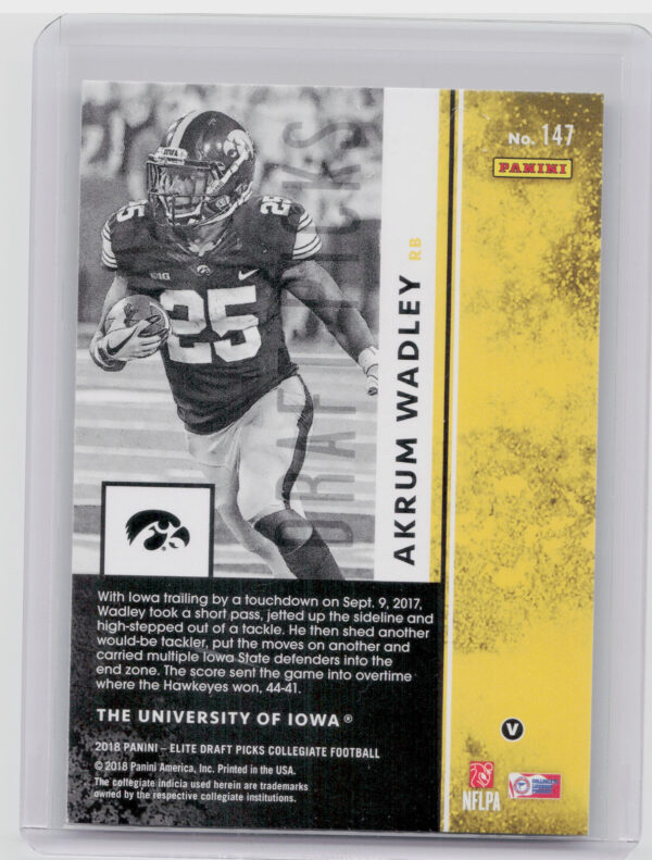 2018 Panini Elite Draft Picks Akrum Wadley VAR #147 Hawkeyes - Image 3