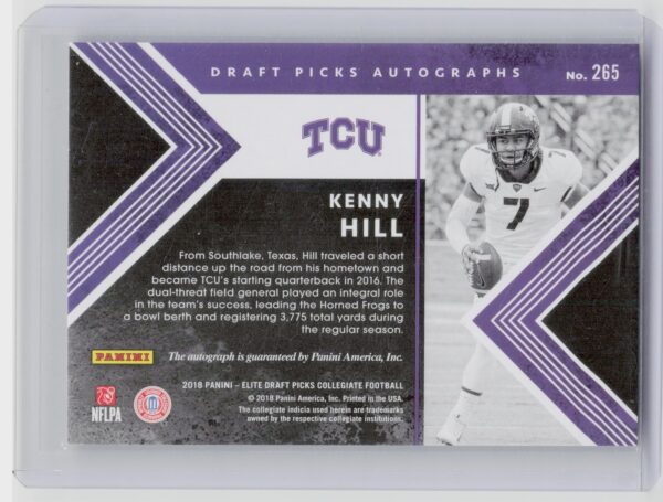 2018 Panini Elite Draft Picks Kenny Hill Auto 265 TCU - Image 3