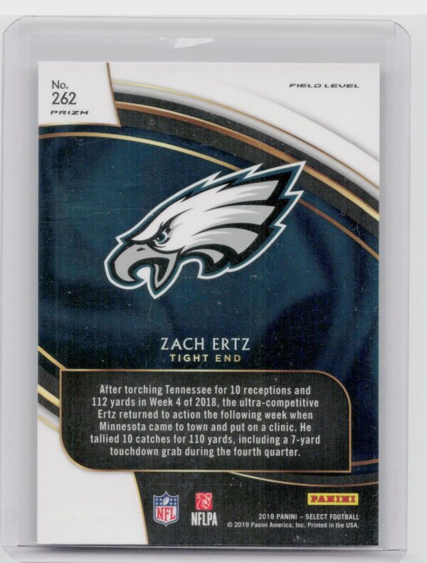 2018 Select Zach Ertz Silver Prizm #262 Eagles - Image 3