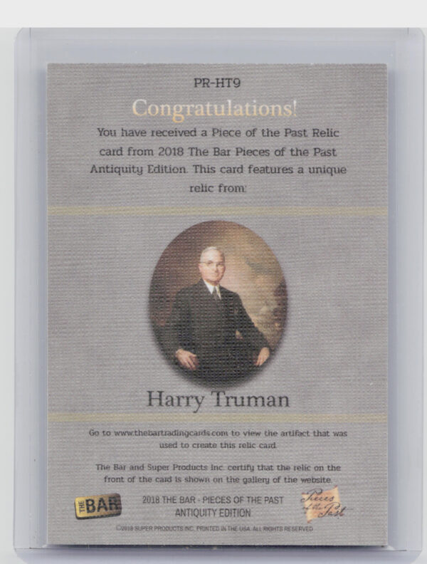 2018 The Bar Pieces of the Past Antiquity Edition:  Harry Truman PR-HT9 - Image 3