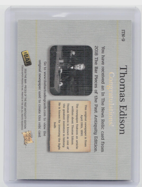 2018 The Bar Pieces of the Past Hybrid Edition:  In The News Thomas Edison - Image 3