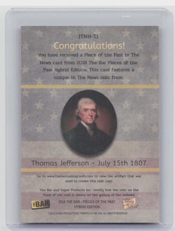 2018 The Bar Pieces of the Past Hybrid Edition:  Thomas Jefferson - Image 3