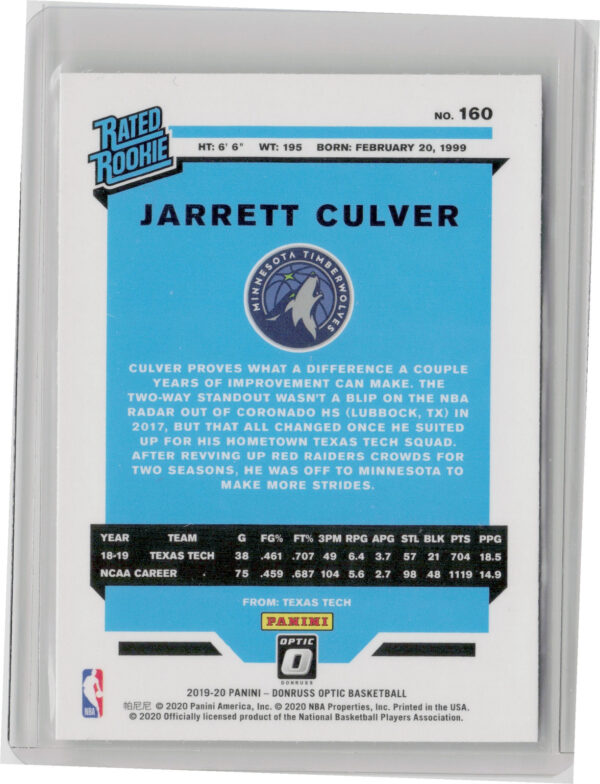 2019-20 Donruss Optic Jarrett Culver 160 - Image 3