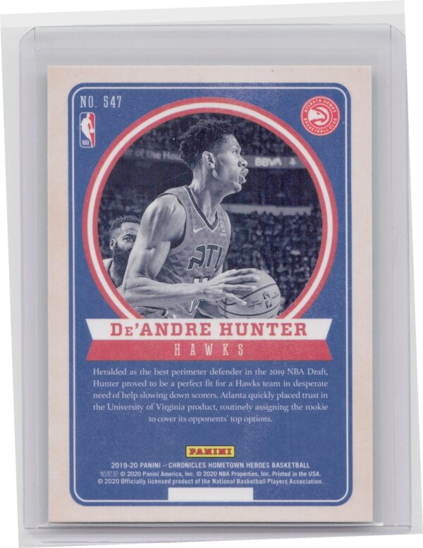 2019-20 Panini Chronicles De'andre Hunter RC #547 Hawks - Image 3