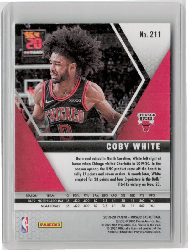 2019-20 Panini Mosaic Coby White RC #211 Bulls - Image 3