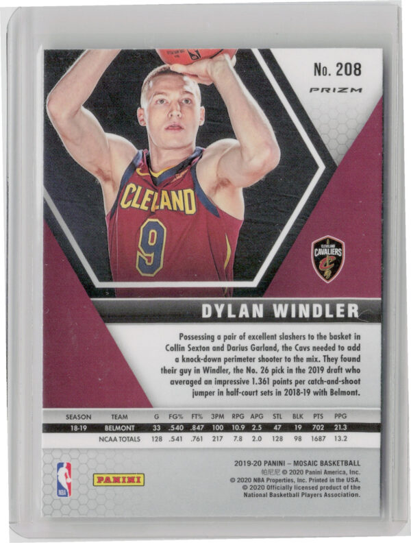 2019-20 Panini Mosaic Dylan Windler Green Prizm #208 Cavaliers - Image 3