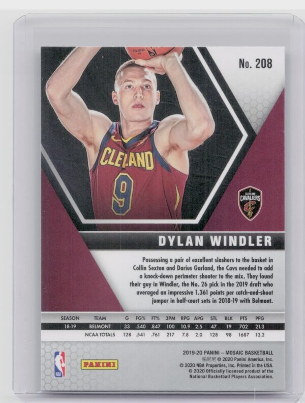 2019-20 Panini Mosaic Dylan Windler RC #208 Cavaliers - Image 3