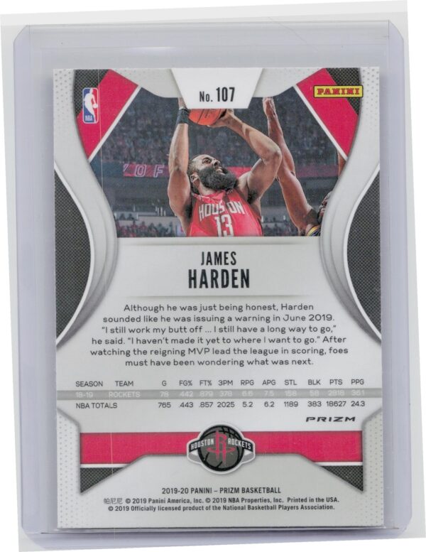 2019-20 Panini Prizm James Harden Prizms Orange Ice #107 Rockets - Image 3