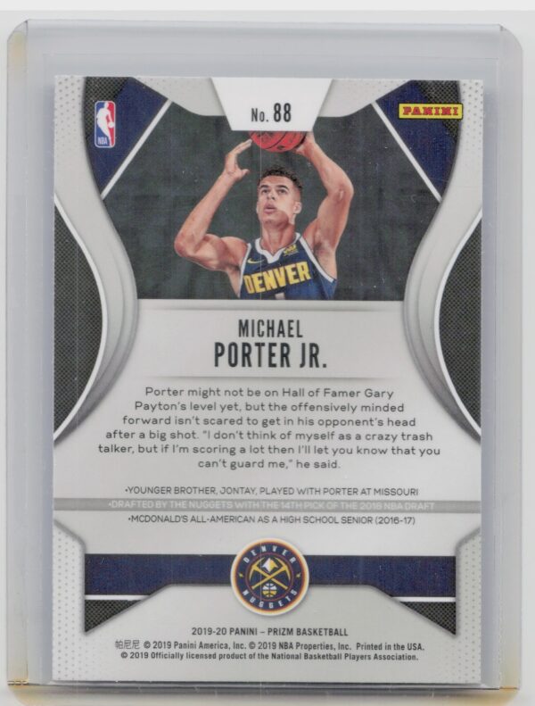 2019-20 Panini Prizm Michael Porter Jr. #88 Nuggets - Image 3